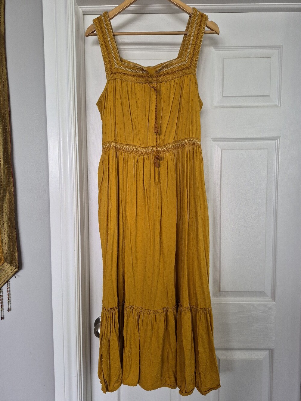 Boho Tie-Front Maxi Dress in Mustard Yellow